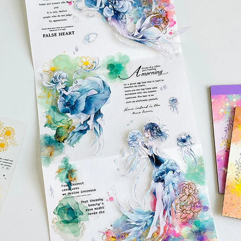 Mr Paper 20Pcs/bag Flower Watercolour Dyeing Foil Stamping Die-cut Sticker Book DIY Handbook Photo Frame Album Calendar