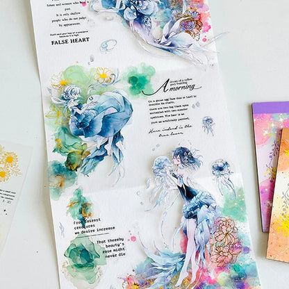 Mr Paper 20Pcs/bag Flower Watercolour Dyeing Foil Stamping Die-cut Sticker Book DIY Handbook Photo Frame Album Calendar