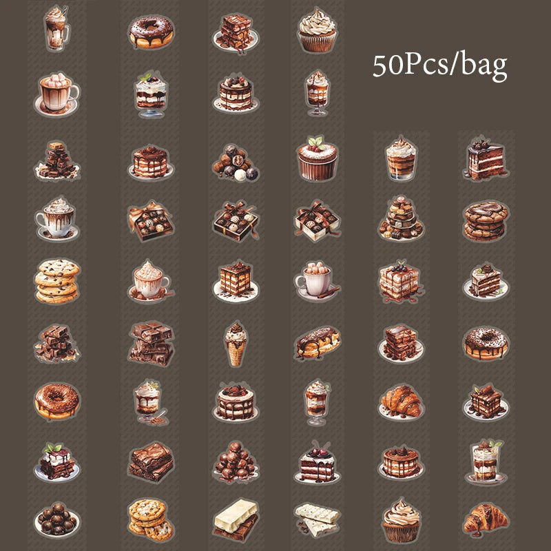 4Style 50Pcs/bag Afternoon Cafe Theme Box Set Stickers Creative Material Decoration DIY Handbook Scrapbook Photo Frame Glasses