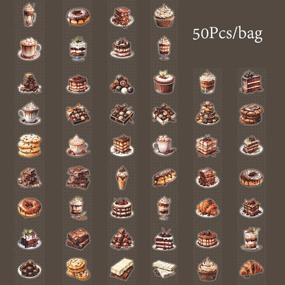 4Style 50Pcs/bag Afternoon Cafe Theme Box Set Stickers Creative Material Decoration DIY Handbook Scrapbook Photo Frame Glasses