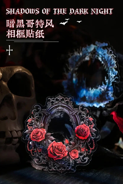 15Pieces PET Sticker Shadow Night Dark Gothic Photo Frame Black Winged Rose Stickers School Supplies Scrapbook 140*90mm