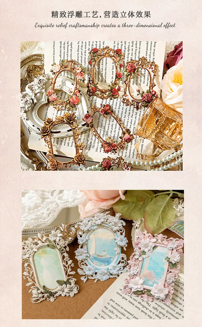 10Sheets/Bag Hollow Relief Retro Frame Collage Card European Flower Photo Frame Hand Account Decoration Material