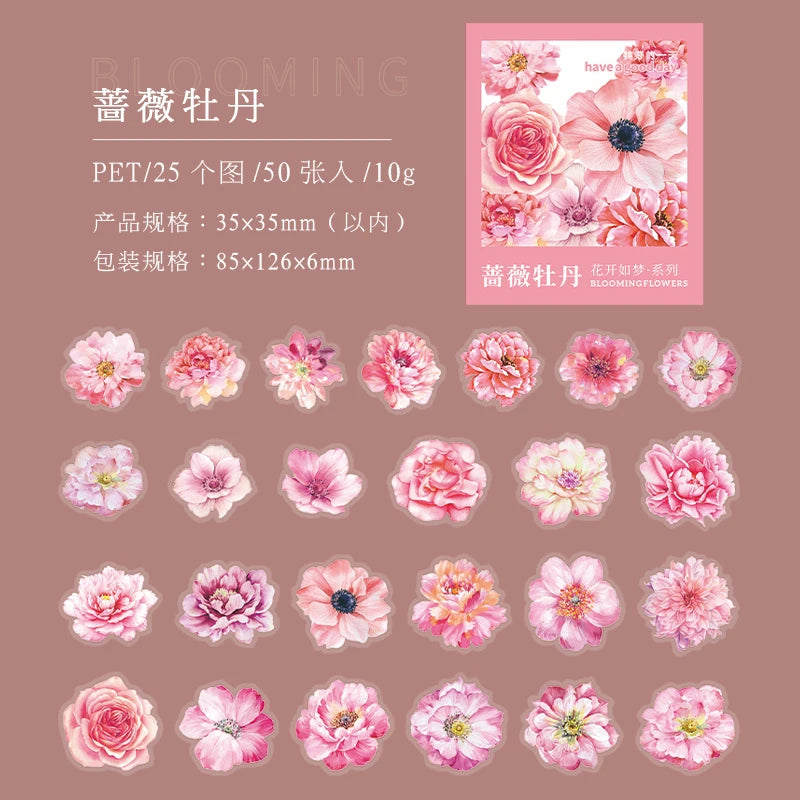Yoofun 50pcs/lot Creative PET Flower Stickers for Gift Card Photo Frame Journal Scrapbooking Decoration Label Stationery