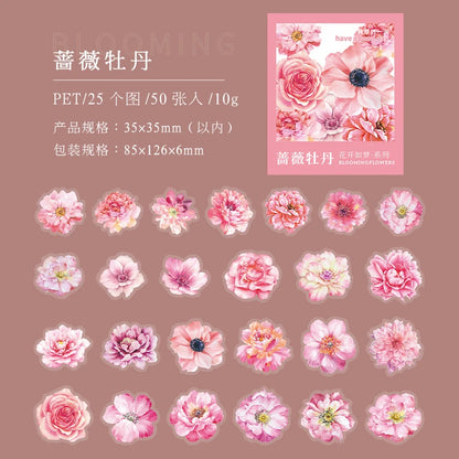 Yoofun 50pcs/lot Creative PET Flower Stickers for Gift Card Photo Frame Journal Scrapbooking Decoration Label Stationery