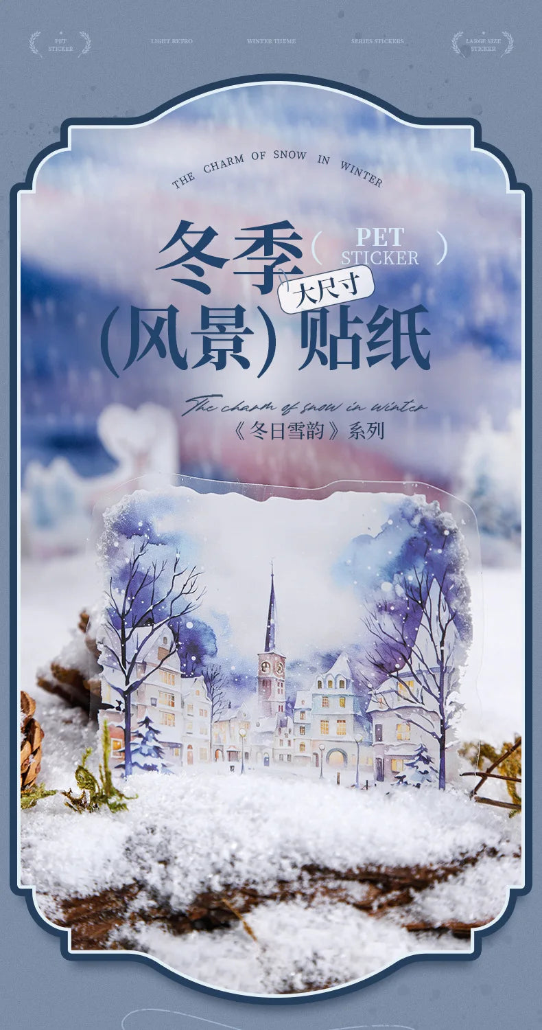 Mr. Paper, 10pcs/pack, Winter Landscape Large-sized PET Stickers, Decorative Collage Scrapbook, Photo Frame, Phone Case,notebook