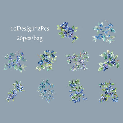 6Style 20Pcs/bag Fruit Full of Branches Series Shell Light Stickers Creative Material DIY Handbook Scrapbook Photo Frame