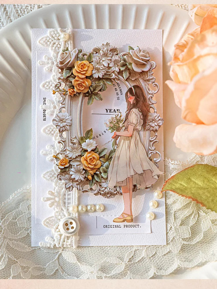 10Sheets/Bag Hollow Relief Retro Frame Collage Card European Flower Photo Frame Hand Account Decoration Material