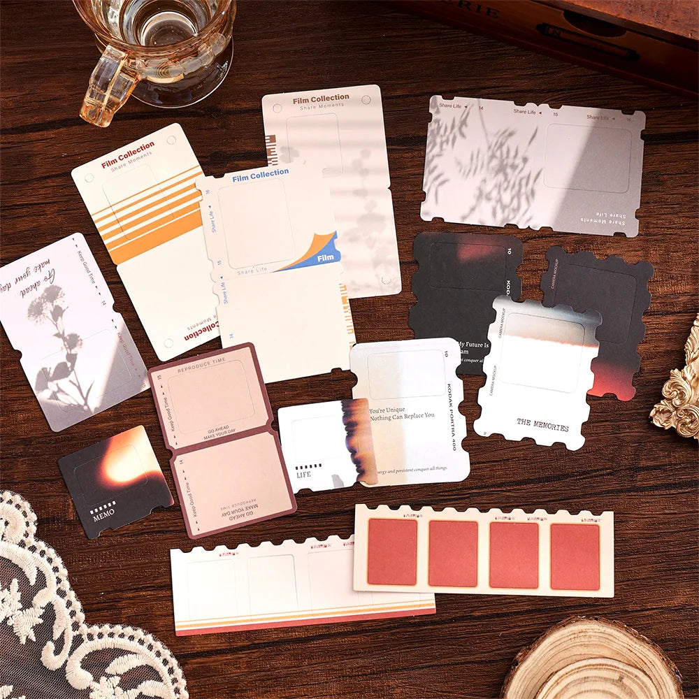 100 pcs/pack Vintage Movie Film Cards Notes And Stickers Set Pack For Scrapbook Kit Film Strip Photo Frame Journaling Supplies