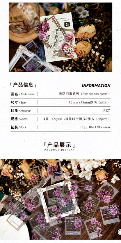 Yoofun 30pcs/lot Vintage Film Boarder Srapbooking Collage Junk Journal Decal Stickers Creative Frame Photo Frame Flower Labels