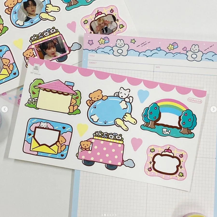 Korean Cute Kawaii Graffiti Style Photo Frame Stickers Girl Photo Star Card Photo Album Diary DIY Decorative Cartoon Stickers