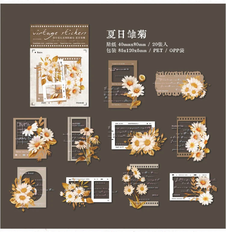 Yoofun 30pcs/lot Vintage Film Boarder Srapbooking Collage Junk Journal Decal Stickers Creative Frame Photo Frame Flower Labels
