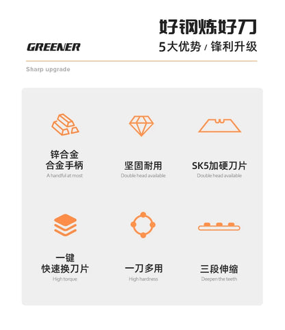Greener Folding Zinc Alloy Heavy Duty Box Cutter Multifunctional Thickening Tool Wallpaper Utility Knife Paper Cutting