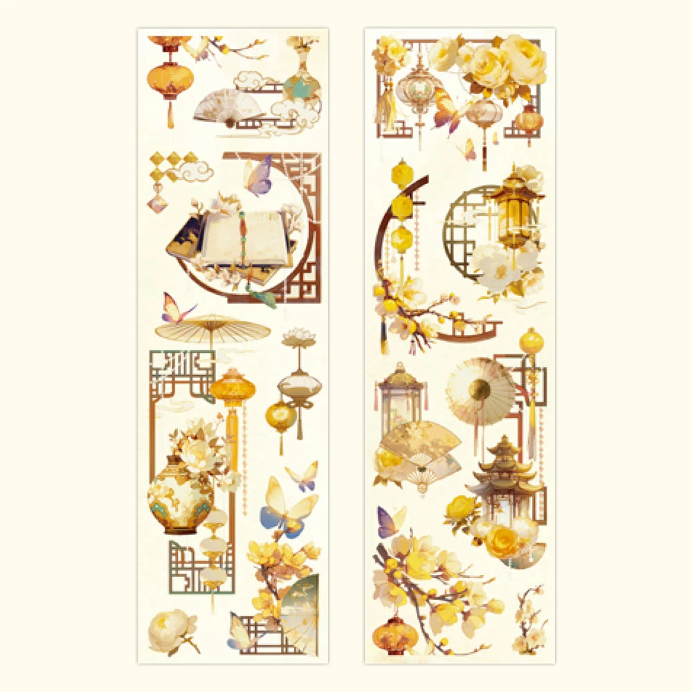 Mr. Paper 4Style 1Roll/bag National Style Shell Light PET Die Cut Tape for DIY Handbook Phone Case Photo Frame Decoration