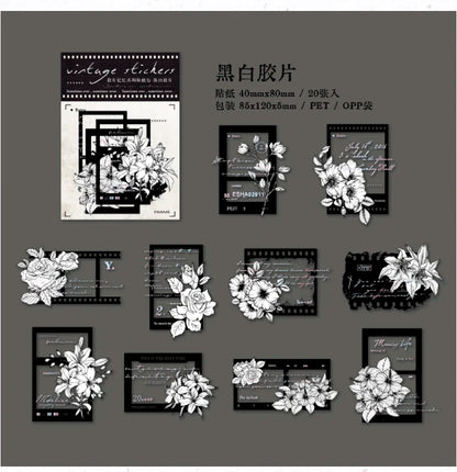 Yoofun 30pcs/lot Vintage Film Boarder Srapbooking Collage Junk Journal Decal Stickers Creative Frame Photo Frame Flower Labels