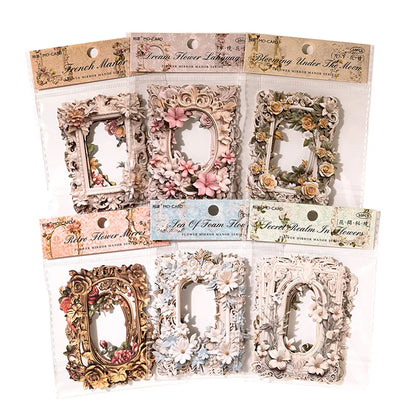 10Sheets/Bag Hollow Relief Retro Frame Collage Card European Flower Photo Frame Hand Account Decoration Material