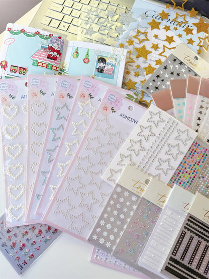 MINKYS New Arrival Pearl Star Heart Bling Bling Stickers DIY Scrapbook Stickers Confetti Decoration DIY Photo Frame Face Sticker