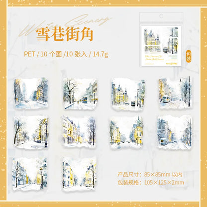 Mr. Paper, 10pcs/pack, Winter Landscape Large-sized PET Stickers, Decorative Collage Scrapbook, Photo Frame, Phone Case,notebook