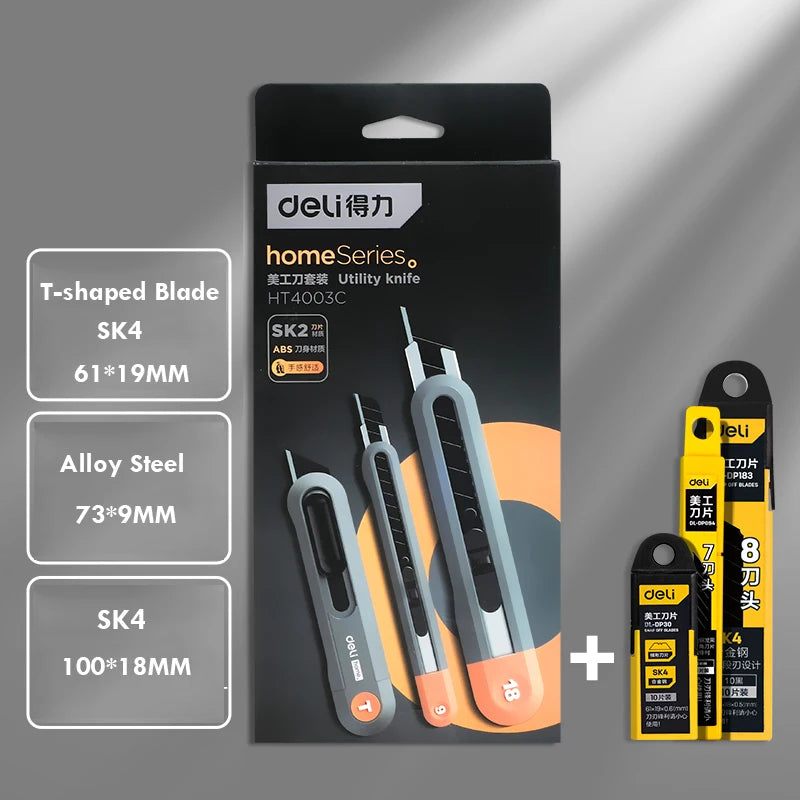 Deli 3pc Set Utility Knife Art Carving Knife Cutter School Suplies Cut Tools Wallpaper Stationery Express Delivery Safe Knife