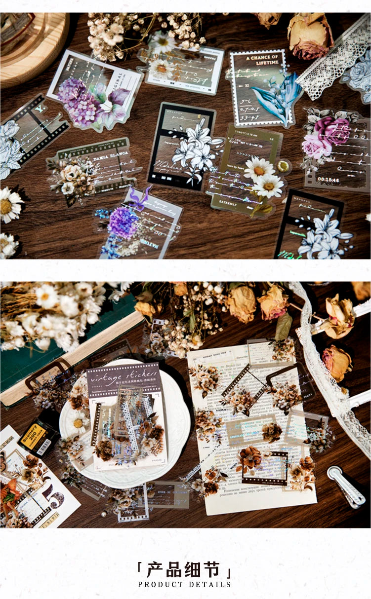 Yoofun 30pcs/lot Vintage Film Boarder Srapbooking Collage Junk Journal Decal Stickers Creative Frame Photo Frame Flower Labels
