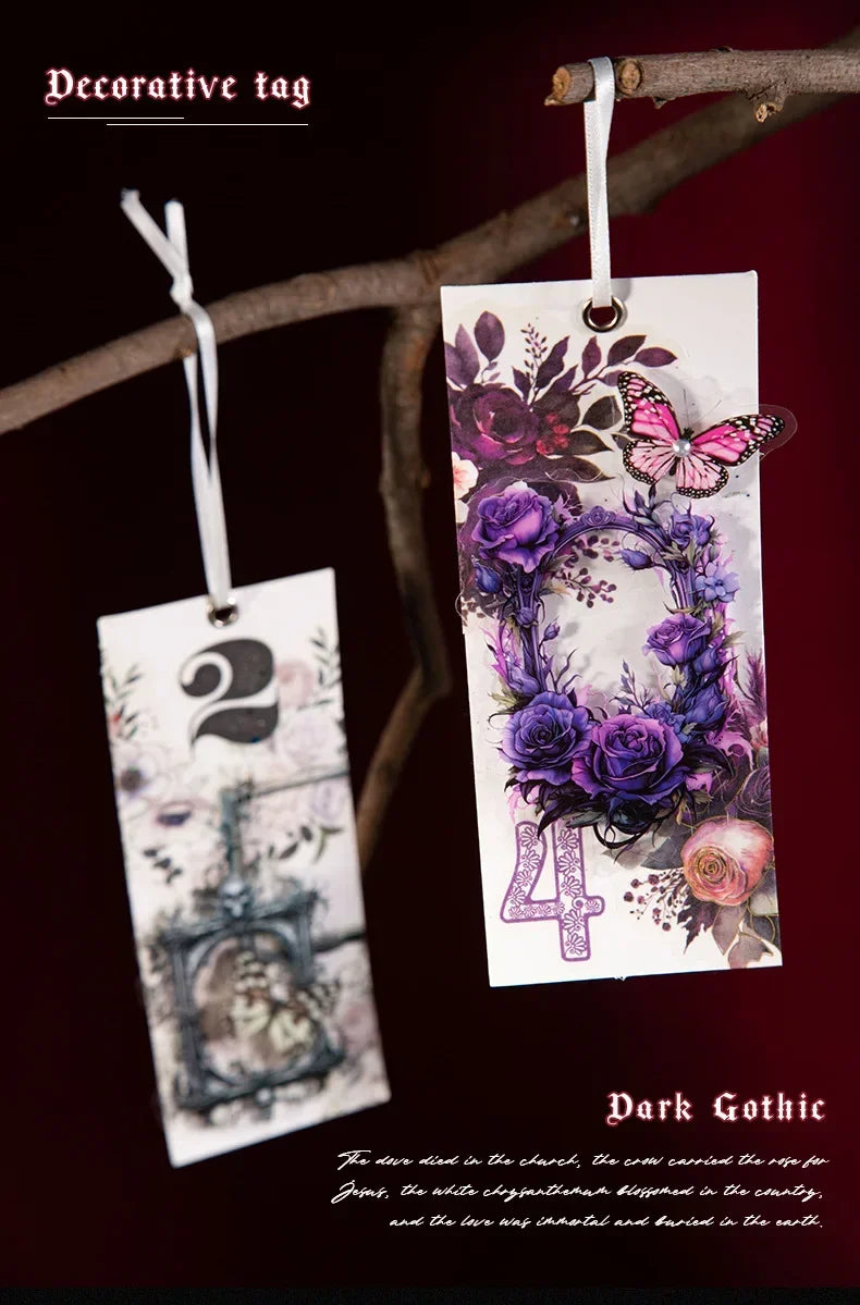 15Pieces PET Sticker Shadow Night Dark Gothic Photo Frame Black Winged Rose Stickers School Supplies Scrapbook 140*90mm