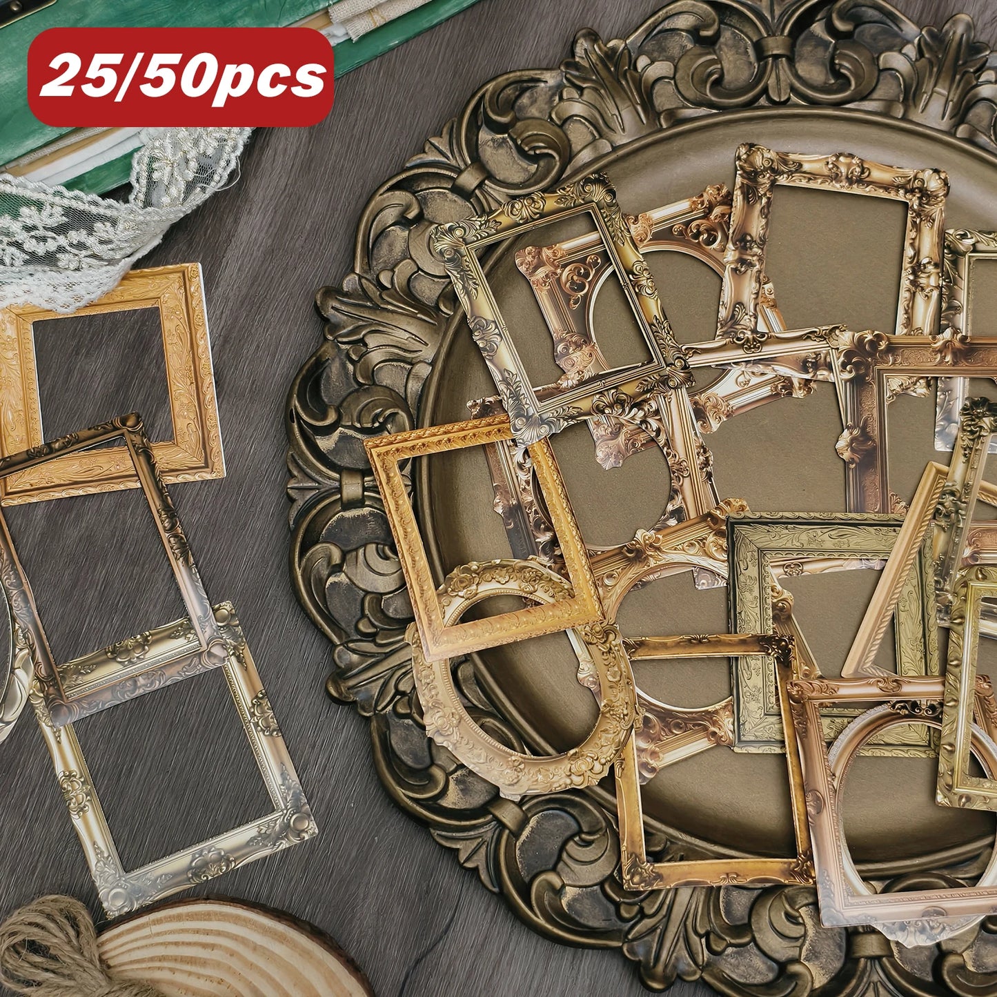 25/50PCS Retro Photo Frame Decoration Stickers Self-adhensive DIY Hand Account Diary Scrapbooking Material Paper