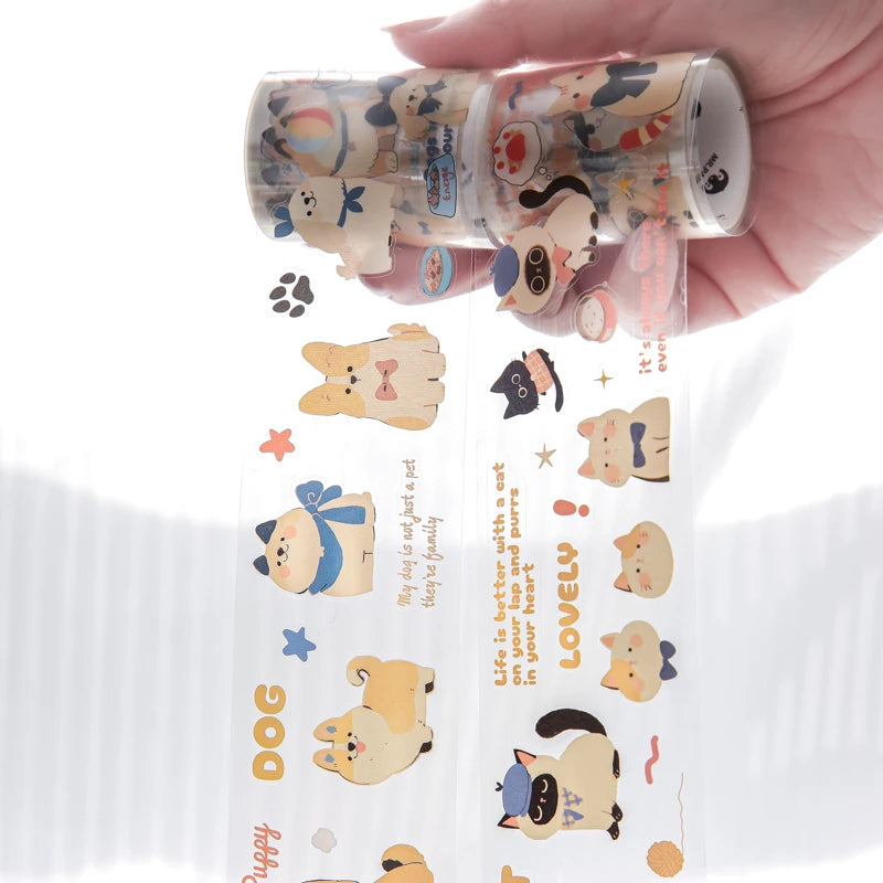 Mr Paper 2rolls/bag kawaii cat and dog diary series tape cute style handbook tape DIY diary photo frame phone case