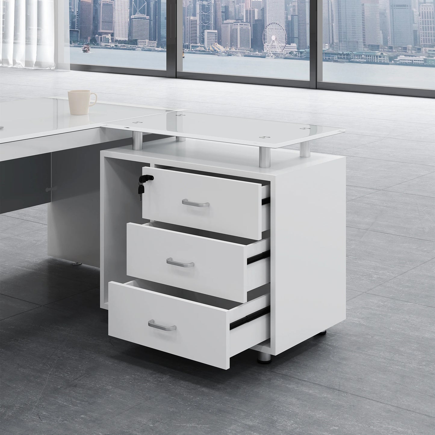 L Shaped White Office Desk Modern Luxury Home Office Workstation Furniture Large Spacious Desktop With Drawers Computer Desk  bo