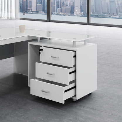 L Shaped White Office Desk Modern Luxury Home Office Workstation Furniture Large Spacious Desktop With Drawers Computer Desk  bo