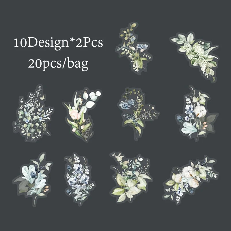 Mr.Paper,20PCS, Plant Themed Stickers, DIY Decorative Scrapbook Notebook Photo Frame Diary Stationery Flower Leaf Stickers Gifts