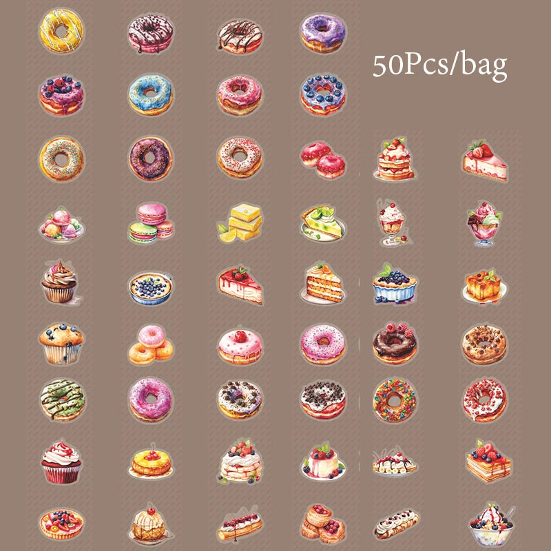 4Style 50Pcs/bag Afternoon Cafe Theme Box Set Stickers Creative Material Decoration DIY Handbook Scrapbook Photo Frame Glasses