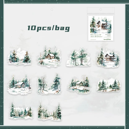 Mr. Paper 6Style 10Pcs/bag Winter Landscape Theme Large Size PET Stickers DIY Handbook Scrapbook Photo Frame Calendar Decoration