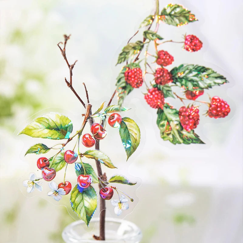6Style 20Pcs/bag Fruit Full of Branches Series Shell Light Stickers Creative Material DIY Handbook Scrapbook Photo Frame