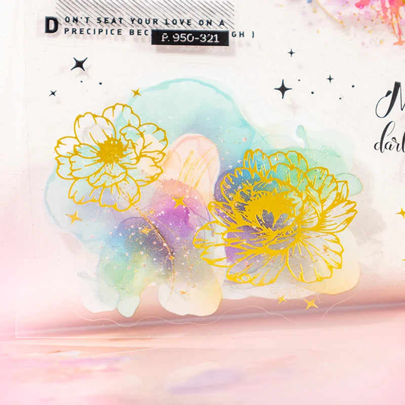 Mr Paper 20Pcs/bag Flower Watercolour Dyeing Foil Stamping Die-cut Sticker Book DIY Handbook Photo Frame Album Calendar