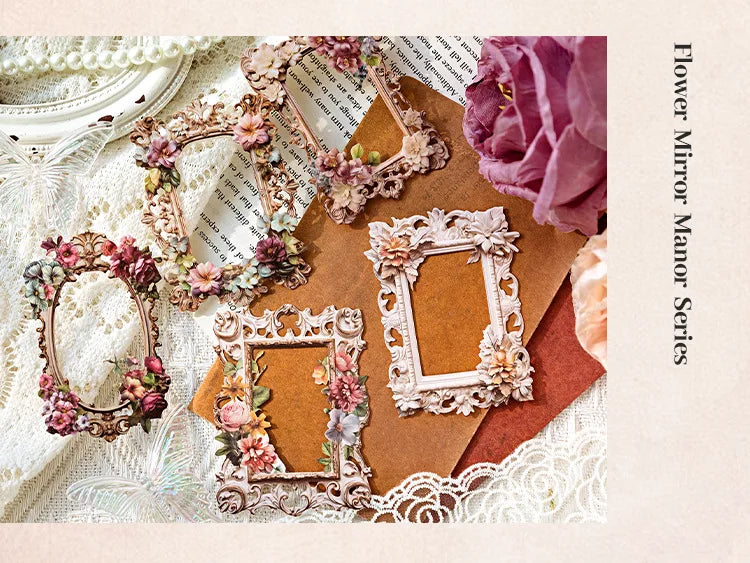 10Sheets/Bag Hollow Relief Retro Frame Collage Card European Flower Photo Frame Hand Account Decoration Material