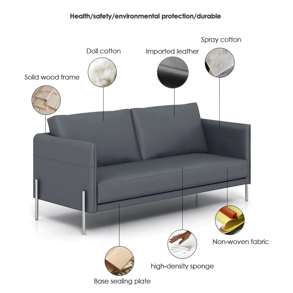Office Executive Commercial Sofa Furniture Modern Leather Sofa with Wood Frame Modern Luxury Color Pu Leather High End Black