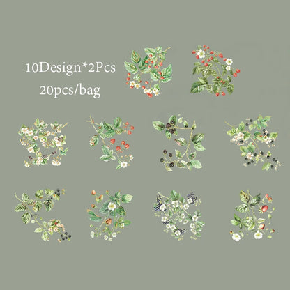 6Style 20Pcs/bag Fruit Full of Branches Series Shell Light Stickers Creative Material DIY Handbook Scrapbook Photo Frame