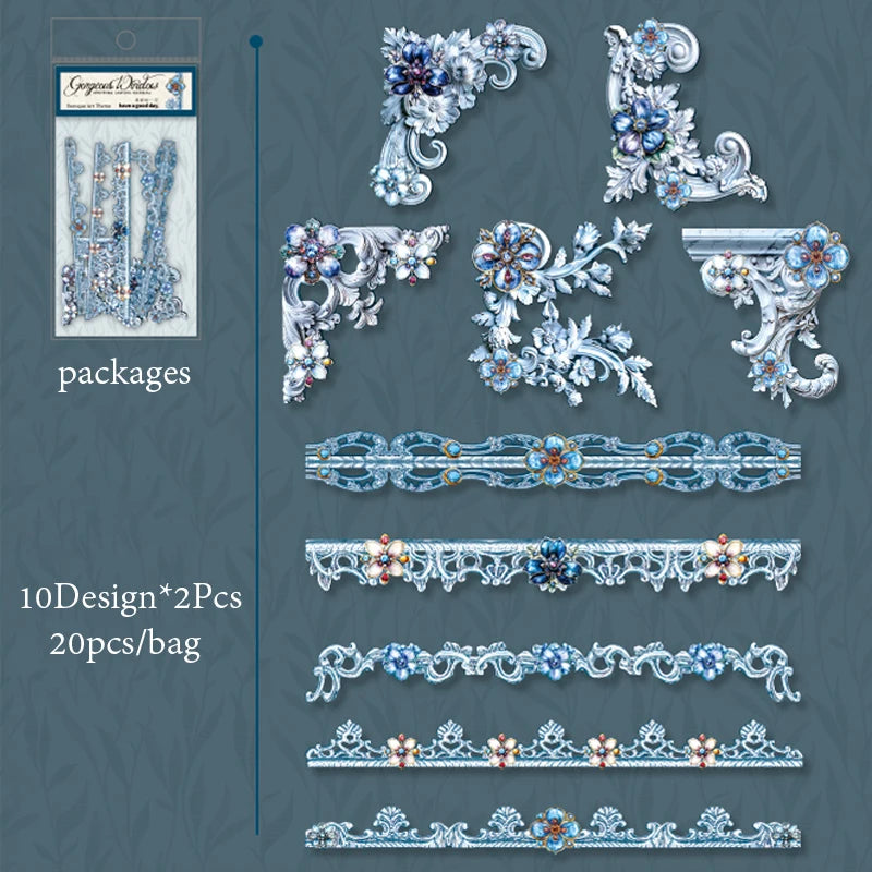6Style 20Pcs/bag Baroque Style Edge Stickers Creative Materials DIY Handbook Scrapbook Photo Frame Calendar