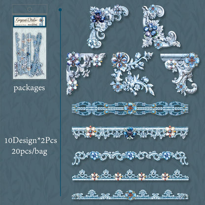 6Style 20Pcs/bag Baroque Style Edge Stickers Creative Materials DIY Handbook Scrapbook Photo Frame Calendar