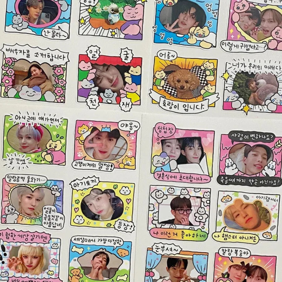 Korean Cute Kawaii Graffiti Style Photo Frame Stickers Girl Photo Star Card Photo Album Diary DIY Decorative Cartoon Stickers
