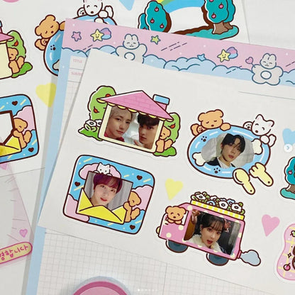 Korean Cute Kawaii Graffiti Style Photo Frame Stickers Girl Photo Star Card Photo Album Diary DIY Decorative Cartoon Stickers