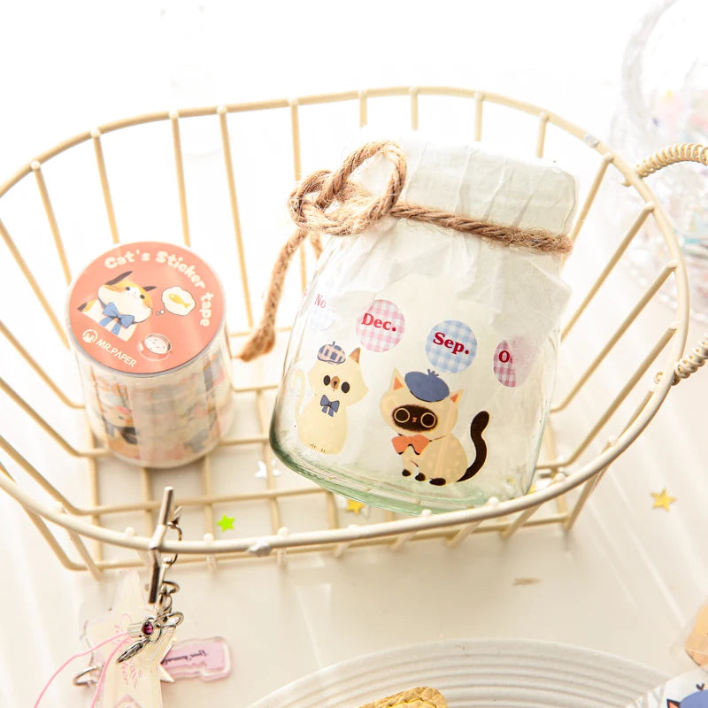 Mr Paper 2rolls/bag kawaii cat and dog diary series tape cute style handbook tape DIY diary photo frame phone case