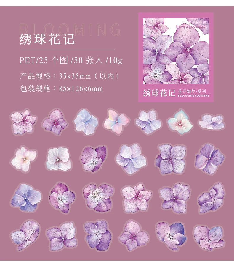 Yoofun 50pcs/lot Creative PET Flower Stickers for Gift Card Photo Frame Journal Scrapbooking Decoration Label Stationery