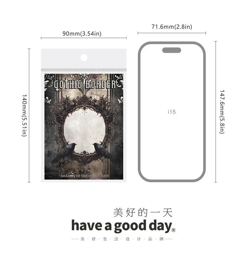 15Pieces PET Sticker Shadow Night Dark Gothic Photo Frame Black Winged Rose Stickers School Supplies Scrapbook 140*90mm