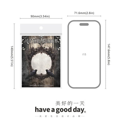 15Pieces PET Sticker Shadow Night Dark Gothic Photo Frame Black Winged Rose Stickers School Supplies Scrapbook 140*90mm