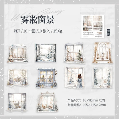 Mr. Paper, 10pcs/pack, Winter Landscape Large-sized PET Stickers, Decorative Collage Scrapbook, Photo Frame, Phone Case,notebook