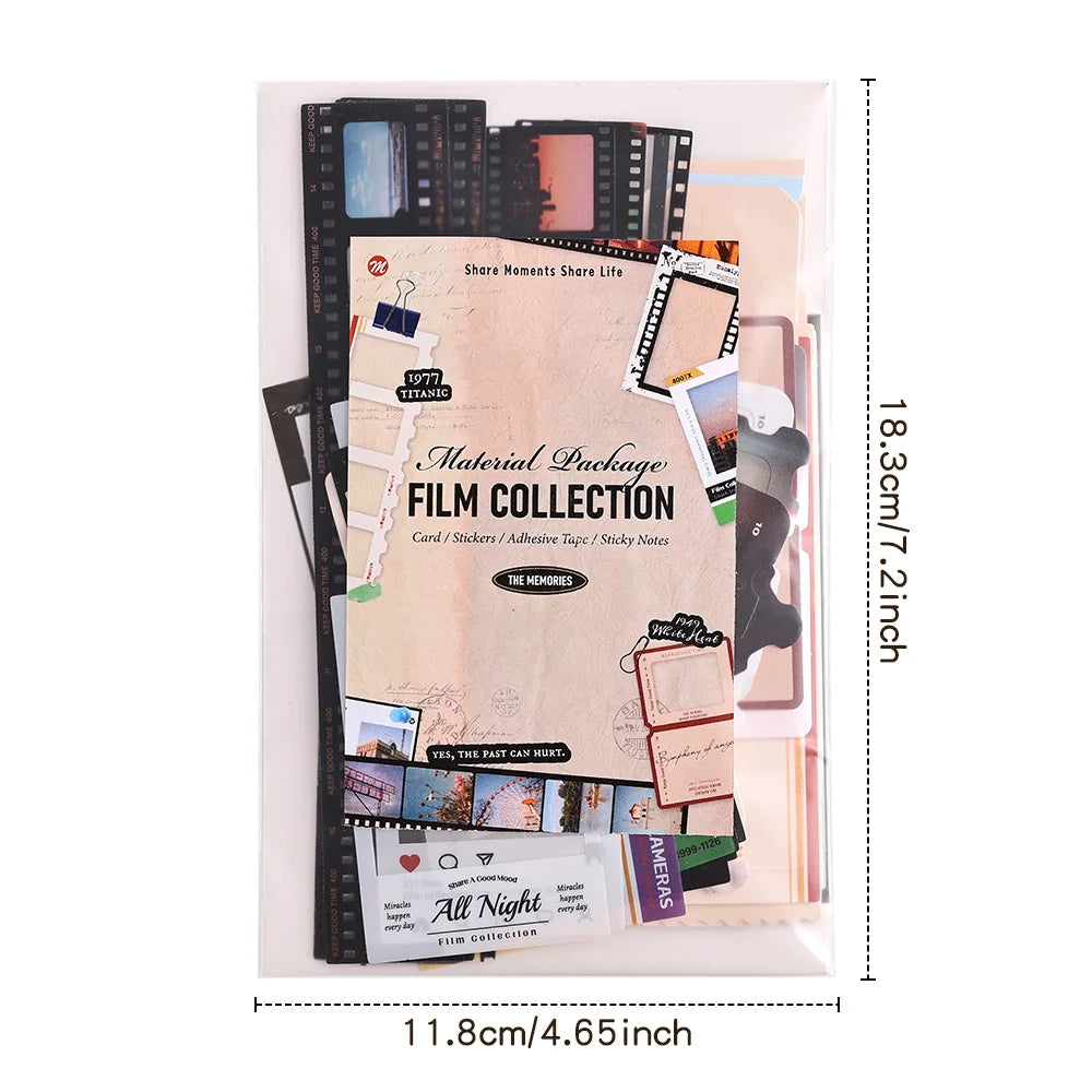 100 pcs/pack Vintage Movie Film Cards Notes And Stickers Set Pack For Scrapbook Kit Film Strip Photo Frame Journaling Supplies