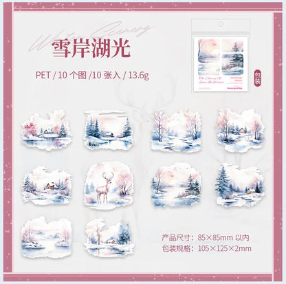 Mr. Paper, 10pcs/pack, Winter Landscape Large-sized PET Stickers, Decorative Collage Scrapbook, Photo Frame, Phone Case,notebook