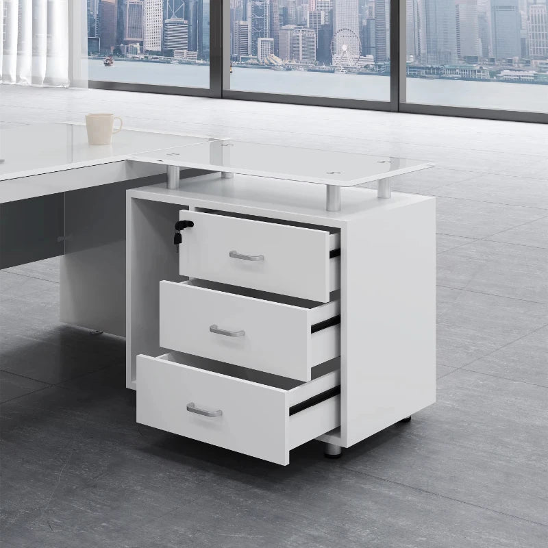 L Shaped White Office Desk Modern Luxury Home Office Workstation Furniture Large Spacious Desktop With Drawers Computer Desk  bo