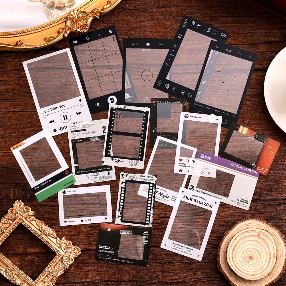 100 pcs/pack Vintage Movie Film Cards Notes And Stickers Set Pack For Scrapbook Kit Film Strip Photo Frame Journaling Supplies