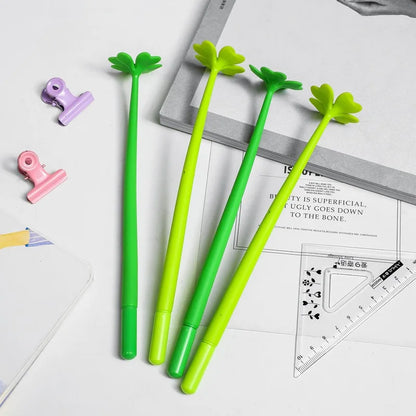 24 Pcs Creative Four-leaf Clover Flowers Artificial Flowers Neutral Pen Cute Small Fresh Lucky Flower Student Stationery